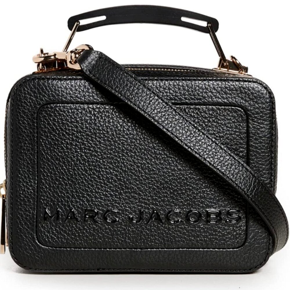 Marc Jacobs The Box 20 Leather Double Zip Crossbody Bag in BLACK with Gold Hardw